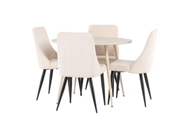 Plaza Matgrupp 100 cm Rund med 4 Leone stolar - Whitewash/Beige - Products - Möbler - Bord & matgrupp - Matgrupp