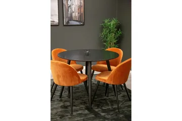 Plaza Matgrupp 100 cm Rund med 4 Velvet stolar - Svart - Products - Möbler - Bord & matgrupp - Matgrupp