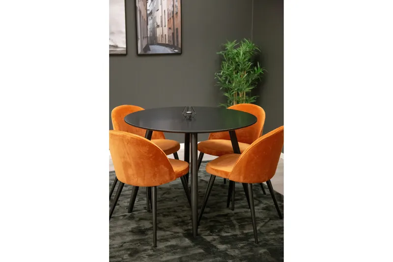 Plaza Matgrupp 100 cm Rund med 4 Velvet stolar - Svart - Products - Möbler - Bord & matgrupp - Matgrupp