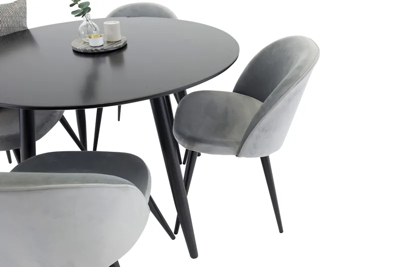 Plaza Matgrupp 100 cm Rund med 4 Velvet stolar - Svart - Products - Möbler - Bord & matgrupp - Matgrupp