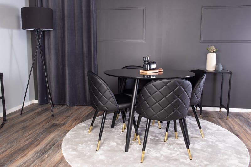 Plaza Matgrupp 100 cm Rund med 4 Velvet stolar - Svart/Guld - Products - Möbler - Bord & matgrupp - Matgrupp
