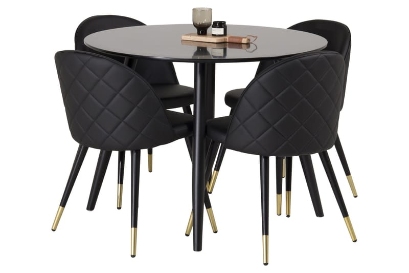 Plaza Matgrupp 100 cm Rund med 4 Velvet stolar - Svart/Guld - Products - Möbler - Bord & matgrupp - Matgrupp