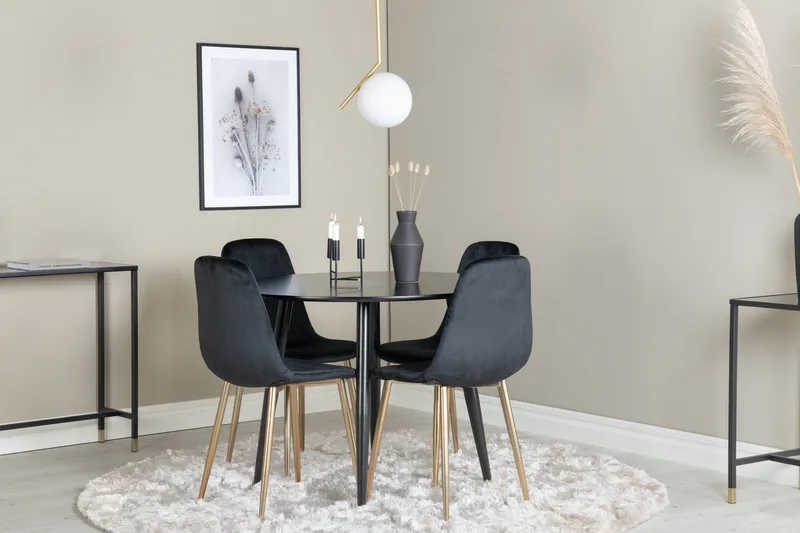 Plaza Matgrupp 100 cm Rund med 4 Polar stolar - Svart/Guld - Products - Möbler - Bord & matgrupp - Matgrupp