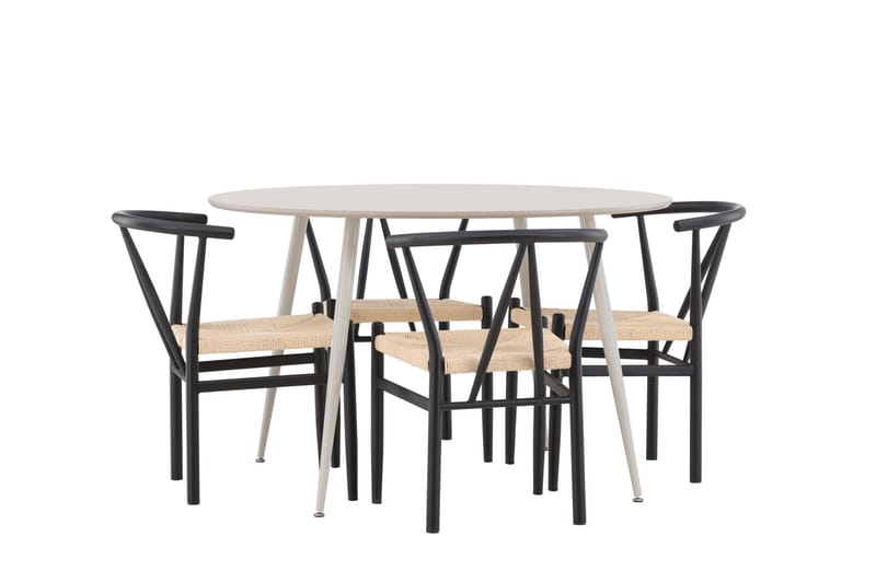 Plaza Matgrupp 120 cm Rund med 4 Alfons stolar - Beige/Svart - Products - Möbler - Bord & matgrupp - Matgrupp