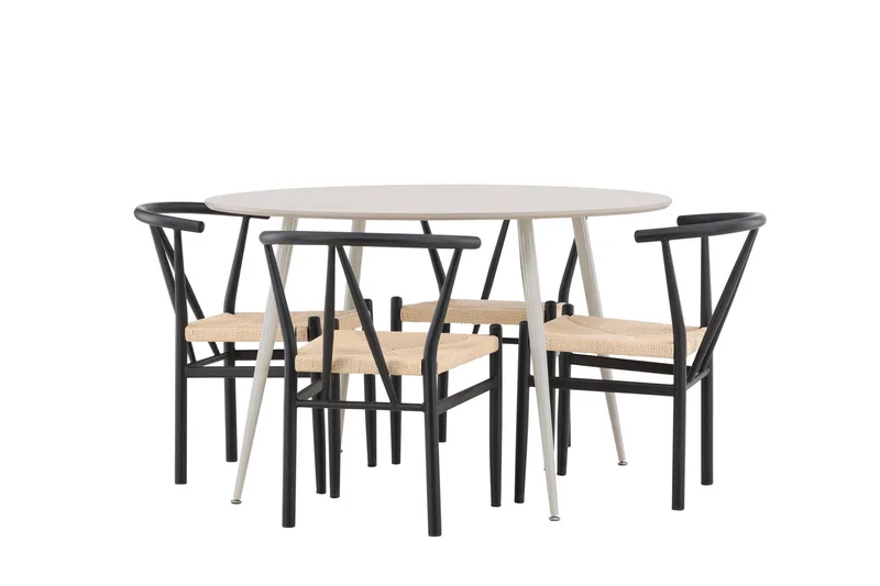 Plaza Matgrupp 120 cm Rund med 4 Alfons stolar - Beige/Svart - Products - Möbler - Bord & matgrupp - Matgrupp