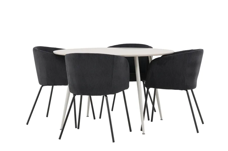 Plaza Matgrupp 120 cm Rund med 4 Berit stolar, Beige/Svart
