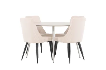 Plaza Matgrupp 120 cm Rund med 4 Leone stolar - Beige/Beige - Products - Möbler - Bord & matgrupp - Matgrupp