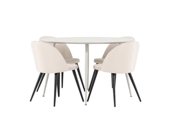 Plaza Matgrupp 120 cm Rund med 4 Velvet stolar - Beige/Beige - Products - Möbler - Bord & matgrupp - Matgrupp