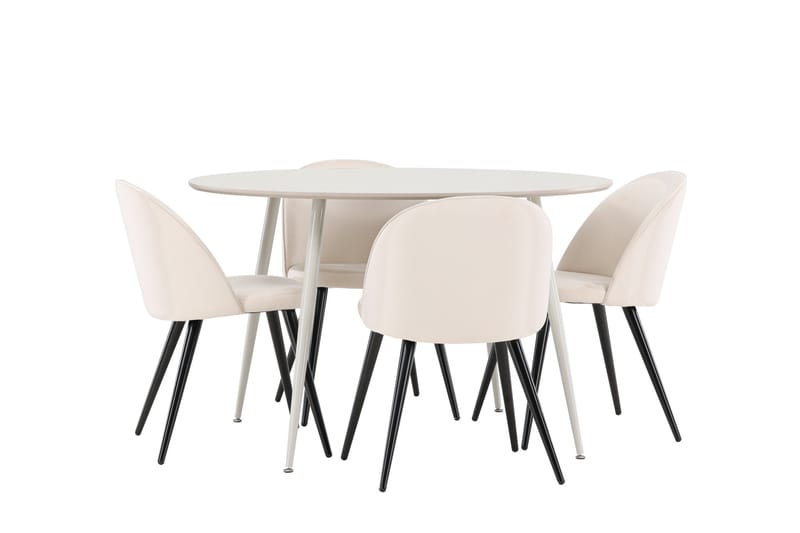 Plaza Matgrupp 120 cm Rund med 4 Velvet stolar - Beige/Beige - Products - Möbler - Bord & matgrupp - Matgrupp