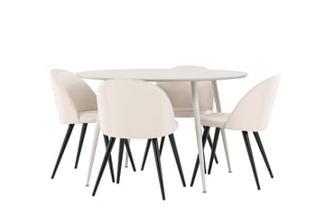 Plaza Matgrupp 120 cm Rund med 4 Velvet stolar - Beige/Beige - Products - Möbler - Bord & matgrupp - Matgrupp