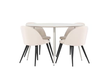 Plaza Matgrupp 120 cm Rund med 4 Velvet stolar - Beige/Beige - Products - Möbler - Bord & matgrupp - Matgrupp