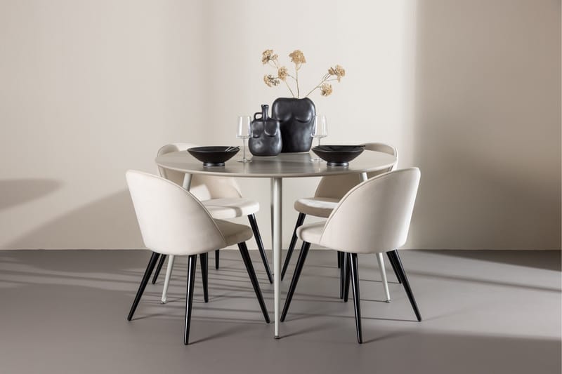 Plaza Matgrupp 120 cm Rund med 4 Velvet stolar - Beige/Beige - Products - Möbler - Bord & matgrupp - Matgrupp