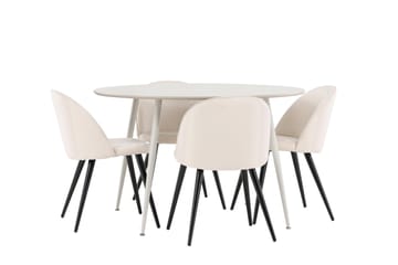 Plaza Matgrupp 120 cm Rund med 4 Velvet stolar - Beige/Beige - Products - Möbler - Bord & matgrupp - Matgrupp