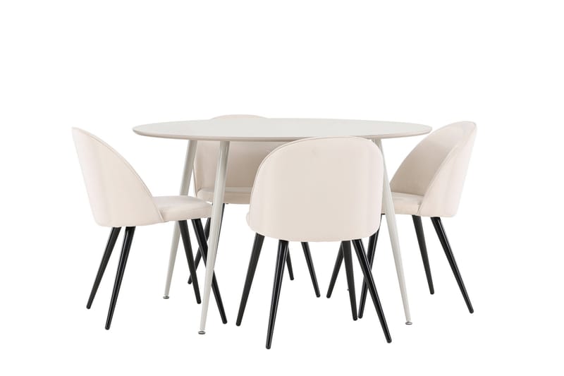 Plaza Matgrupp 120 cm Rund med 4 Velvet stolar - Beige/Beige - Products - Möbler - Bord & matgrupp - Matgrupp