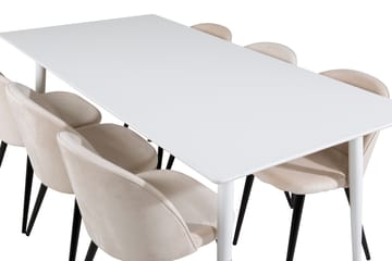 Polar Matgrupp 180 cm Rektangulär med 6 Velvet stolar - Beige - Products - Möbler - Bord & matgrupp - Matgrupp