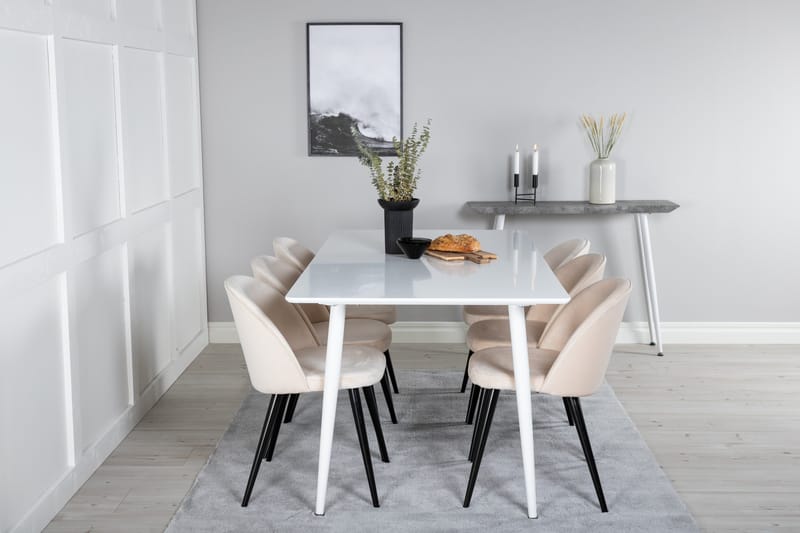 Polar Matgrupp 180 cm Rektangulär med 6 Velvet stolar - Beige - Products - Möbler - Bord & matgrupp - Matgrupp