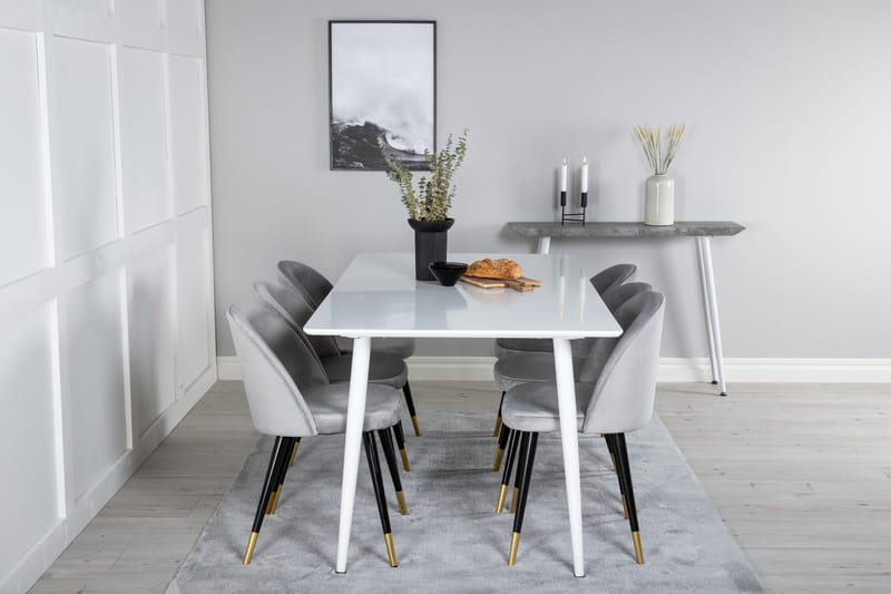 Polar Matgrupp 180 cm Rektangulär med 6 Velvet stolar - Svart/Guld - Products - Möbler - Bord & matgrupp - Matgrupp