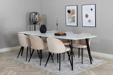 Polar Matgrupp 240 cm Rektangulär med 6 Velvet stolar - Beige - Products - Möbler - Bord & matgrupp - Matgrupp