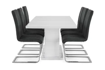 Ratliff Förlängningsbar Matgrupp 180 cm med 6 Cibus Stol - Vit/Grå/Krom - Products - Möbler - Bord & matgrupp - Matgrupp