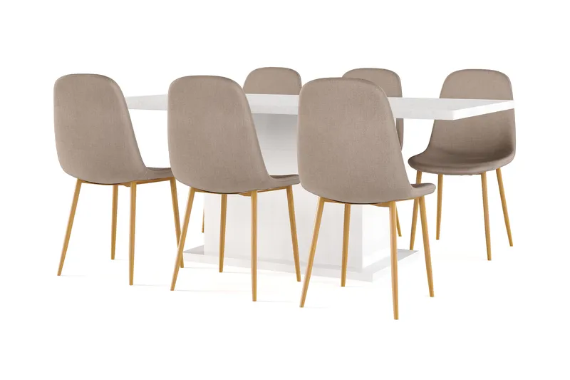 Ratliff Matbord 180 cm Förlängningsbart med illäggsskiva +  6 st Nibe stol brun med ek ben - Vit/Brun - Products - Möbler - Bord & matgrupp - Matgrupp
