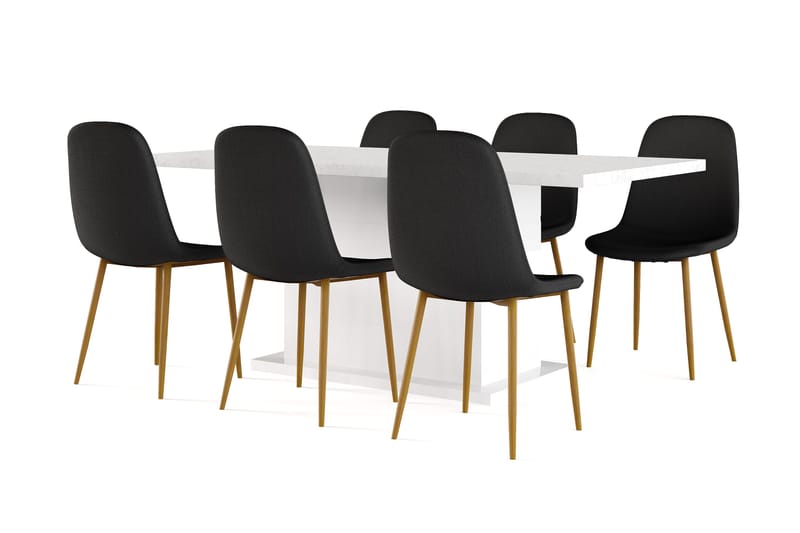 Ratliff Matbord 180 cm Förlängningsbart med illäggsskiva +  6 st Nibe stol svart med ek ben - Vit/Svart - Products - Möbler - Bord & matgrupp - Matgrupp