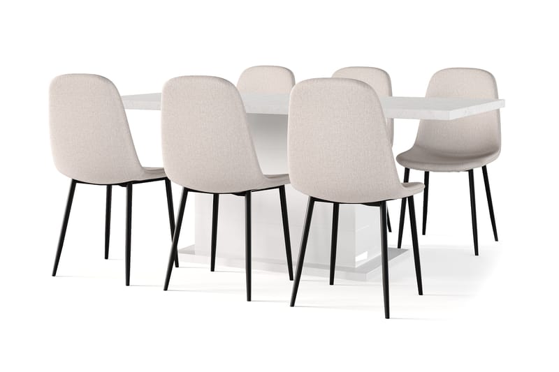Ratliff Matbord 180 cm Förlängningsbart med illäggsskiva +  6 st Nibe stol beige med svarta ben - Vit/Beige - Products - Möbler - Bord & matgrupp - Matgrupp
