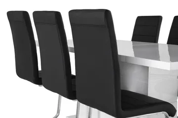 Ratliff Matgrupp 180 cm + 6 Stolar Förlängningsbart med illäggsskiva - Vit/Svart Pu/Krom - Products - Möbler - Bord & matgrupp - Matgrupp