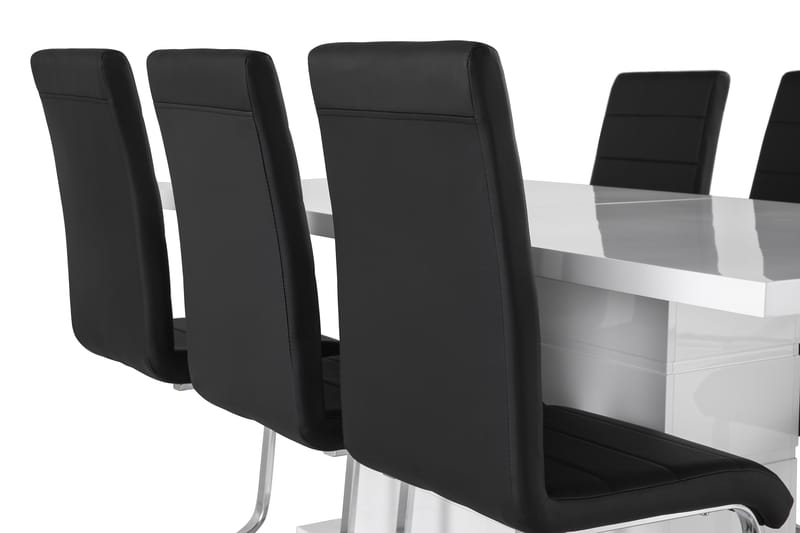 Ratliff Matgrupp 180 cm + 6 Stolar Förlängningsbart med illäggsskiva - Vit/Svart Pu/Krom - Products - Möbler - Bord & matgrupp - Matgrupp