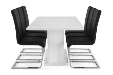 Ratliff Matgrupp 180 cm + 6 Stolar Förlängningsbart med illäggsskiva - Vit/Svart Pu/Krom - Products - Möbler - Bord & matgrupp - Matgrupp