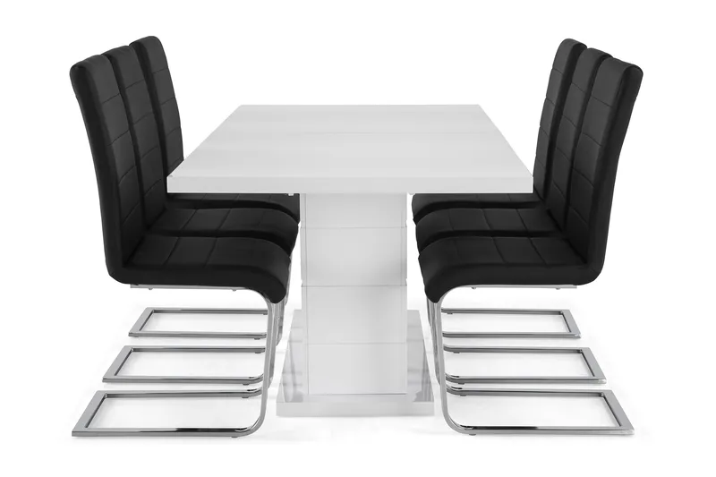 Ratliff Matgrupp 180 cm + 6 Stolar Förlängningsbart med illäggsskiva - Vit/Svart Pu/Krom - Products - Möbler - Bord & matgrupp - Matgrupp