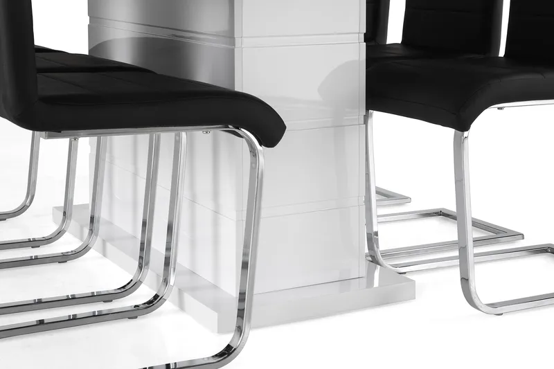 Ratliff Matgrupp 180 cm + 6 Stolar Förlängningsbart med illäggsskiva - Vit/Svart Pu/Krom - Products - Möbler - Bord & matgrupp - Matgrupp