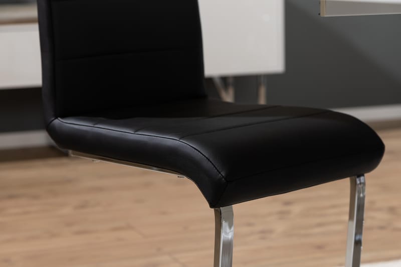 Ratliff Matgrupp 180 cm + 6 Stolar Förlängningsbart med illäggsskiva - Vit/Svart Pu/Krom - Products - Möbler - Bord & matgrupp - Matgrupp