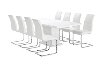Ratliff Matgrupp 180 cm + 8 Sorado Stol - Vit/Krom - Products - Möbler - Bord & matgrupp - Matgrupp