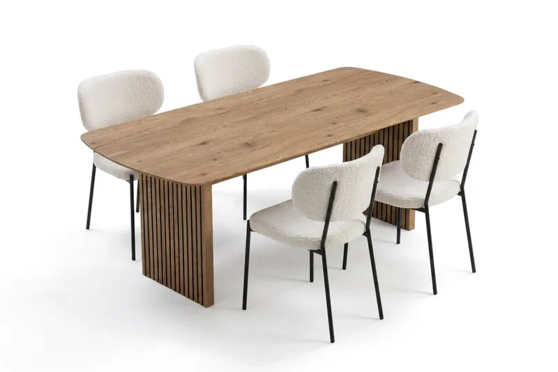 Richeto Matbord 180 cm med 4 st Gemmiano Stolar i Teddy - Brun, Vit - Products - Möbler - Bord & matgrupp - Matgrupp