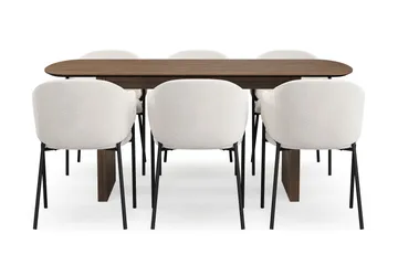 Richeto Matbord 180 cm med 6 Filip Matstolar - Rökt ek / Vit Bouclé - Products - Möbler - Bord & matgrupp - Matgrupp