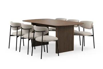 Richeto Matbord 180 cm med 6 Lucy Matstolar - Rökt ek / Greige Bouclé - Products - Möbler - Bord & matgrupp - Matgrupp