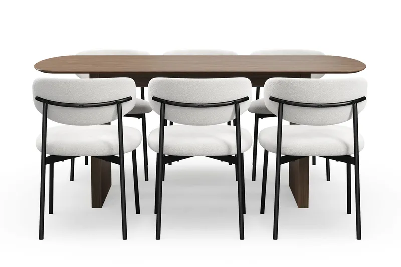 Richeto Matbord 180 cm med 6 Lucy Matstolar - Rökt ek / Vit Bouclé - Products - Möbler - Bord & matgrupp - Matgrupp