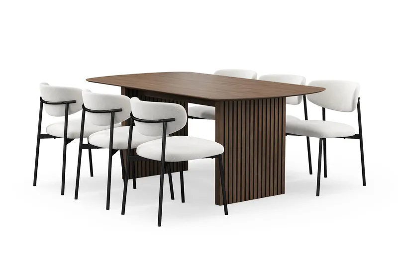 Richeto Matbord 180 cm med 6 Lucy Matstolar - Rökt ek / Vit Bouclé - Products - Möbler - Bord & matgrupp - Matgrupp