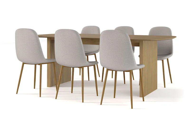 Richeto Matbord 210 cm ek +  6 st Nibe stol grå med ek ben - Natur/Grå - Products - Möbler - Bord & matgrupp - Matgrupp