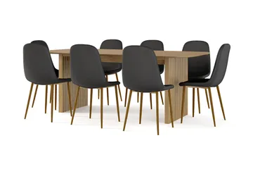 Richeto Matbord 210 cm ek +  8 st Nibe stol svart med ek ben - Natur/Svart - Products - Möbler - Bord & matgrupp - Matgrupp