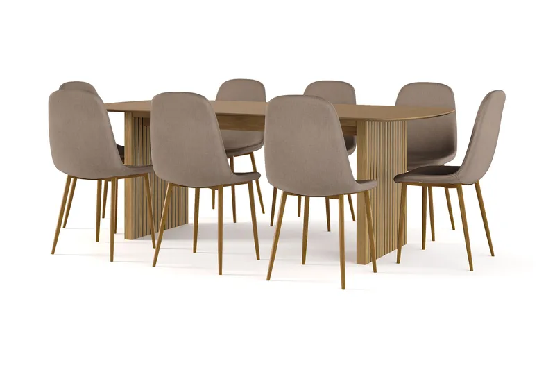 Richeto Matbord 210 cm ek +  8 st Nibe stol brun med ek ben, Natur/Brun