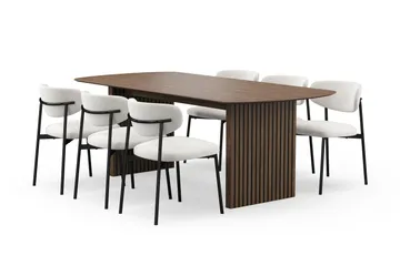 Richeto Matbord 210 cm med 6 Lucy Matstolar - Rökt ek / Vit Bouclé - Products - Möbler - Bord & matgrupp - Matgrupp