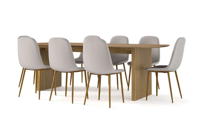 Richeto Matbord 240 cm ek +  8 st Nibe stol grå med ek ben - Natur/Grå - Products - Möbler - Bord & matgrupp - Matgrupp