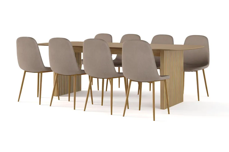 Richeto Matbord 240 cm ek +  8 st Nibe stol brun med ek ben, Ek