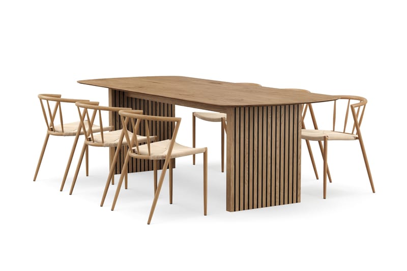 Richeto Matbord 240 cm med 6 Winston Matstolar - Naturlig finish / Beige / Metallben Ek - Products - Möbler - Bord & matgrupp - Matgrupp