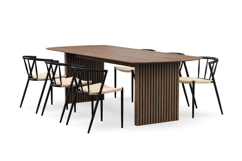 Richeto Matbord 240 cm med 6 Winston Matstolar - Rökt ek / Beige / Metallben Svart - Products - Möbler - Bord & matgrupp - Matgrupp