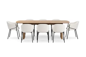 Richeto Matbord 240 cm med 8 Filip Matstolar - Naturlig finish / Vit Bouclé - Products - Möbler - Bord & matgrupp - Matgrupp