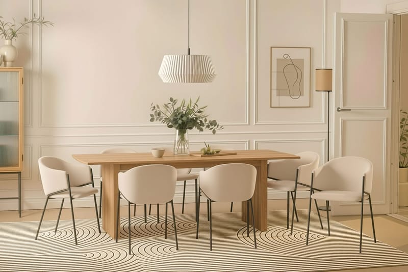 Richeto Matbord 240 cm med 8 Filip Matstolar - Naturlig finish / Vit Bouclé - Products - Möbler - Bord & matgrupp - Matgrupp