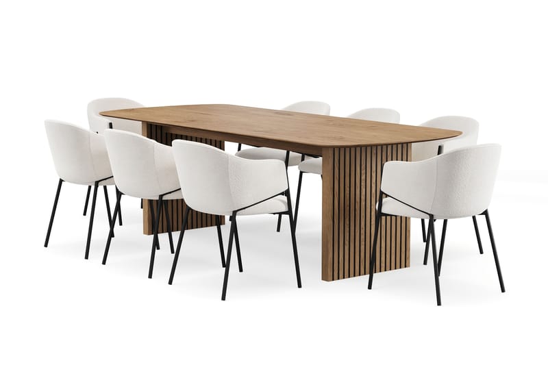 Richeto Matbord 240 cm med 8 Filip Matstolar - Naturlig finish / Vit Bouclé - Products - Möbler - Bord & matgrupp - Matgrupp