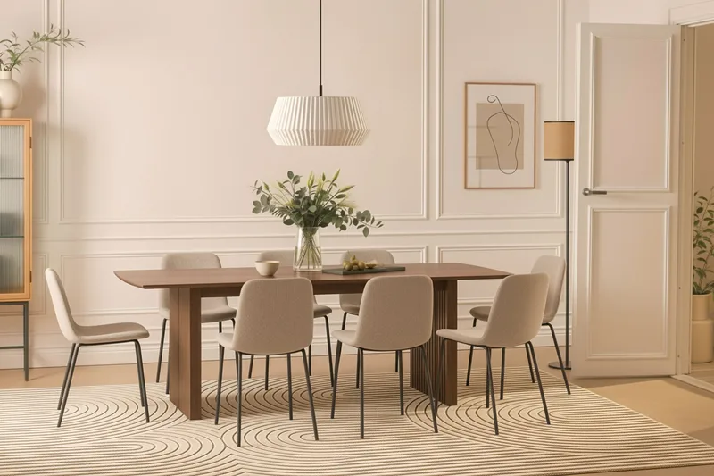 Richeto Matbord 240 cm med 8 Katy Matstolar - Rökt ek / Greige Bouclé - Products - Möbler - Bord & matgrupp - Matgrupp